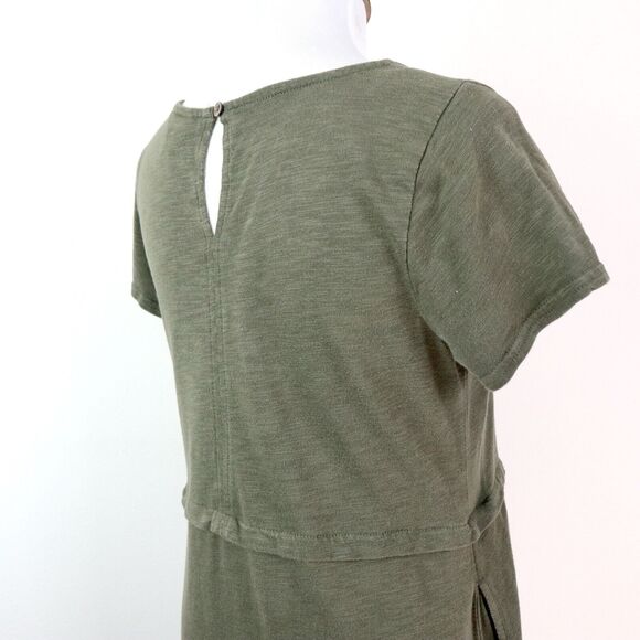 J Jill Size S Cotton Modal Slub Knit T-Shirt Dress Fringe Olive Green - Picture 6 of 11